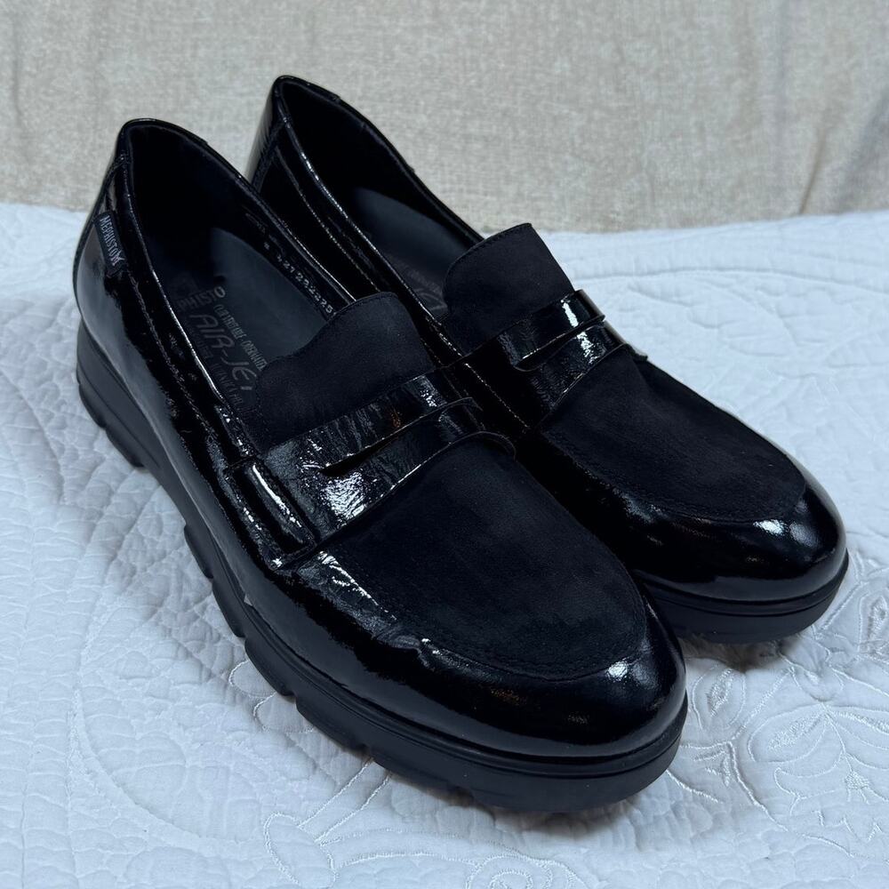 Mephisto Women's 10 Black Air Jet Patent Leather Slip On Loafers Comfort Shoes